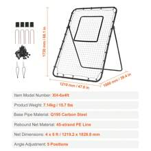 Baseball And Softball Rebound Net, 2 In 1 Left And Right Pitch Trainer, 3 Way Baseball PitchBack Baseball Pitch Rebound Trainer Nest, Rebound Net For Fielding/Throwing Practice 4&5 Adjustable Angles - 4 Adjustable Angles 4 X 6 Feet - View 7