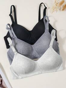 3 pièces de soutien-gorge texturés pour adolescentes, soutien-gorge confortables et simples de style girly, convenant pour les âges de 13 à 16 ans