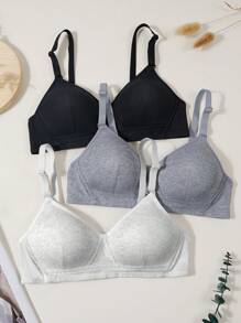 3 pièces de soutien-gorge texturés pour adolescentes, soutien-gorge confortables et simples de style girly, convenant pour les âges de 13 à 16 ans