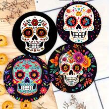 Set de 1/4/6 piezas de posavasos de barro de diatomeas con diseño de calavera y flores - Posavasos para tazas con aislamiento térmico, manteles lavables, antideslizantes y resistentes al calor, ideales para uso doméstico, cafe, oficina, cocina, hora del té, decoración de fiestas temáticas, regalos exquisitos