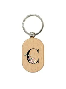 Daisy Flower Letter A-Z Pattern Wooden Keychain, First Letter Wooden Pendant, Creative Small Gift That Can Be Carved, Bag Pendant, Wooden Label, Keychain, Ring, Carved Blank Wooden Board, Diy Accessory, Single-Sided Printing - Apricot - View 20