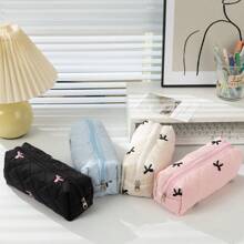 1pc Bowknot Decor Large Capacity Student Pencil Case, Ditsy Floral Pattern Desk Storage Pouch, Portable Stationery Organizer,Pencil Pouch,School Bag - Multicolor - View 5