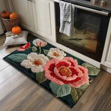 1pc Vintage Pink & White Floral Anti-Slip Mat, Faux Wool Super Soft Fiber Bathroom Doormat, Ultra Plush Bath Rug, Washable, Low Pile, TPR Backing, Knitted Fabric, Suitable For Entryway, Bathroom, Bedroom, Kitchen, Foyer, Indoor/Outdoor Use, Bathroom Accessory, Home Decor - Multicolor - View 5