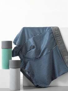 4 piezas de calzoncillos tipo bóxer casuales cómodos para hombres con patrón de rayas y letras, ropa interior deportiva de colores aleatorios