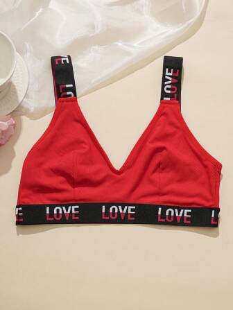 5pcs Comfortable Wireless & Unpadded Letter Strap Ladies Bra