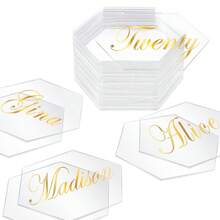 10pcs/20pcs Acrylic Transparent Hexagon Label Cards, Wedding Table Decoration DIY Number Cards, Party Place Cards, Handwritten Cards