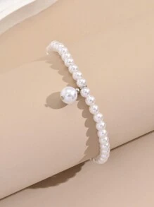1 Pc Personalized Novel Girls Pearl Beaded Elastic Anklet Simple And Elegant Pearl Anklet Daily Wear