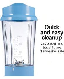 Hamilton Beach Batidora portátil para batidos y batidos, taza y tapa de viaje sin BPA de 14 onzas, cuchillas de acero inoxidable duraderas, licuadora personal para batidos, coral (51171) - AZUL - Ver 6