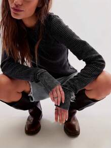 Women's Solid Color Knit Tops Long Sleeve Round Neck Raw Hem T-Shirts Blouses Fall Sweaters