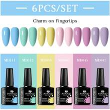 6pcs Gel Nail Polish Set Summer Colorful Semi Permanent UV LED Gel Polish Set Pink Glitter Soak Off Nail Art Varnish Design Manicure Kits DIY Salon At Home Gifts For Women