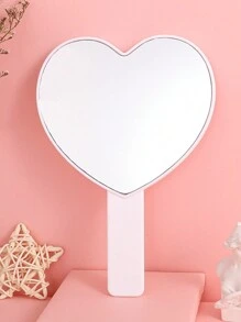 1pc Ins Style Love Handle Mirror Makeup Mirror Portable Makeup Mirror Handheld Heart-Shaped Travel Mirror With Handle, Can Be Held Or Desktop Mirror, Suitable For Dormitory, Office And Travel, Women's Makeup Mirror Compact