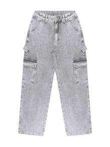 Women's Loose Straight Leg High Waist Jeans, Non-Stretch, Vintage Streetwear Style, Spring/Summer 2026, New Year & Valentine's Day Collection - Light Grey - View 9