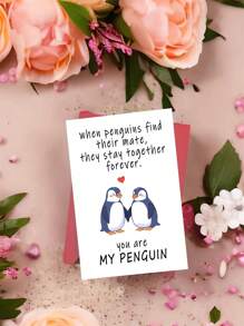 1 pieza Tarjeta de felicitación romántica con diseño de pingüinos enamorados - "Eres mi pingüino" - Ideal para aniversario, Día de San Valentín, compromiso, boda, cumpleaños - Regalo perfecto para parejas
