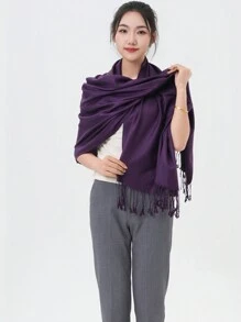 High-Quality Classic Solid Pashmina Scarf – Perfect For Weddings And Special Events - 派對紫 - 查看 2