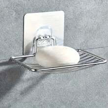 1 pièce Porte-savon en acier inoxydable, support mural auto-adhésif avec trous de drainage, étagère carrée anti-rouille. Convient pour les accessoires de salle de bain - capacité de charge 500g/1,1 lb, décoration d'intérieur