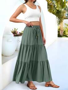SANOPY Women's Date & Beach & Daily Bohemian Elastic High Waisted Extra Long Casual Elegant Skirt With Pockets Spring & Summer Streetwear - màu xanh lá - Xem 4