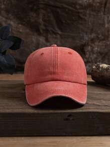 1pc Unisex Solid Color Adjustable Washed Baseball Cap, Casual Outdoor Fashion - Orange - View 2