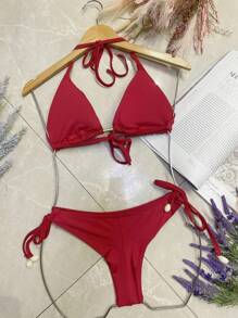 Women's Bikini Set Stretch Fabric - Red - View 2