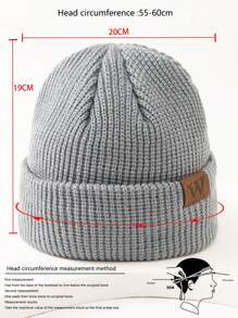 Men Letter Label Decor Beanie - Grey - View 3
