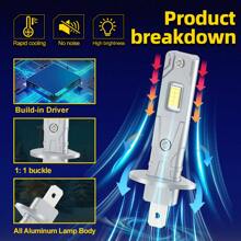 2个H1 H4 H7 H11 9005/HB3 9006/HB4 LED大灯，30000流明，300瓦，远近光切换，带雾灯功能，6000K白光，CSP芯片，亮度提升800%，即插即用 - 銀色 - 查看 5