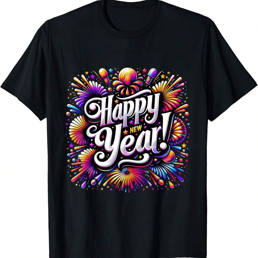 Family New Year 2025 Fireworks Matching Tee T-Shirt - Black - View 1