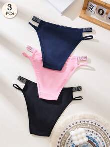APRSEA 3pcs Women's Sexy Lace Patchwork LOVE Letter Mature Thong Panties - Multicolor - View 3