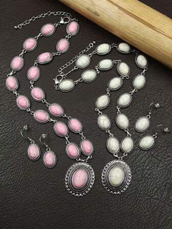 1pc Vintage Turquoise Bohemian Style Necklace For Women