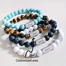 1PC Personalized Natural Stone Couple Bracelet, Custom Engraved Anniversary Birthday Gift, Fashion Style, 304 Stainless Steel Pendant, Suitable Best Friends And Family - Multicolor - View 1