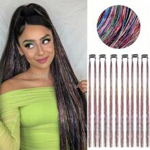 6 Stücke Haar Tinsel Clip, Tinsel Haarverlängerungen, Fairy Haar Tinsel, glitzernde Haar Strähnen 20 Zoll Haar Tinsel, hitzebeständig