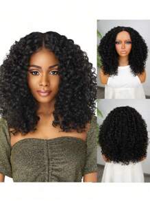 13*4*1 Inch Pre-Plucked Lace Front Curly Wig, 16 Inch, Synthetic Fiber Hair Suitable For Women, Heat Resistant And Soft