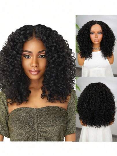 13*4*1 Inch Pre-Plucked Lace Front Curly Wig, 16 Inch, Synthetic Fiber Hair Suitable For Women, Heat Resistant And Soft