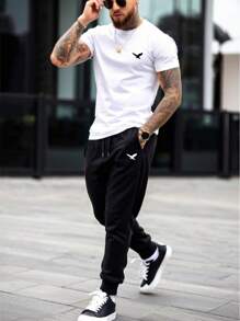 Men's Eagle Print Casual Daily Short Sleeve T-Shirt & Pants 2 Pieces Set