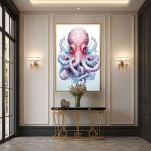 Abstract Octopus Illustration. Large Wooden Framed Wall Art Home Decor Canvas Painting- For Bedroom, Bathroom, Living Room, Office, Kitchen, Holiday Gift- 1pc - Multicolor - View 5