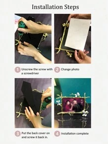 Pink White Plum Blossom Floral Picture Frame 4x6, European Vintage Photo Frame Made Of Metal For Table Top Display, Home Decor, Retro Photo Frame - A - 查看 8