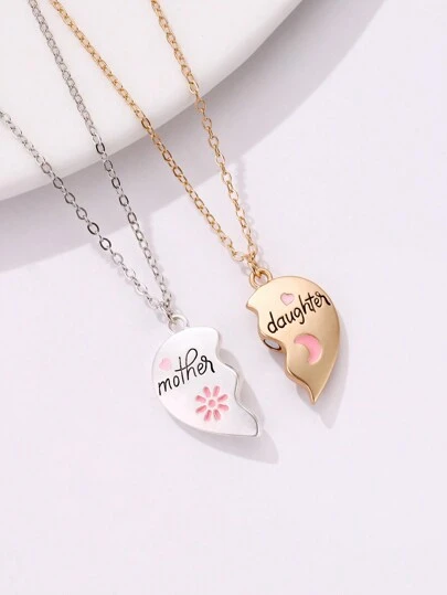 2 cái/bộ Hợp kim kẽm Mẹ Con gái mặt trời Mặt trăng Hình trái tim Chi tiết chữ cái Từ tính Vật rủ xuống Dây chuyền Dành cho Cô gái Với Qủa tặng Thẻ Đóng gói , Lý tưởng Đối với Ngày lễ Mẹ Hiện tại