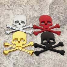 1pc 3D Metal Skull Head Car Emblem Sticker, Car & Motorcycle Decal Badge Label, Car Body Decoration Sticker, Suitable For Cars And Motorcycles