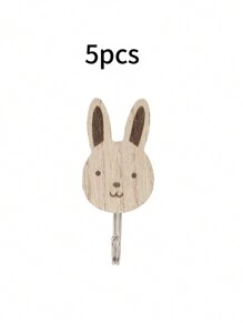 5pcs Wooden Animal Shaped Cute Wall Hooks, Children's Room Decor Self Adhesive Clothing Hanger Storage Hooks