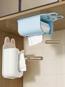 1 pièce Boîte à mouchoirs multifonctionnelle en forme de lapin, étagère de rangement murale, support de boîte à mouchoirs sans perçage pour salle de bain, décoration de salle de bain, organisateur de salle de bain, décoration d'automne, rentrée des classes