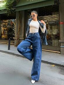 SQUALO Pantalones vaqueros de tiro alto y pierna ancha | Diseño relajado y elegante - Azul - Ver 2