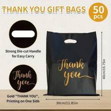 50 pièces Sacs-cadeaux noirs "Merci" en PEHD, sacs de shopping de détail. Convient pour les mariages, anniversaires, Thanksgiving, Noël, cadeaux d'entreprise, magasins, vêtements, fêtes. Sacs en plastique réutilisables avec poignées. Articles les moins chers disponibles. Sac de shopping, sac de fête, sac à ordures de voiture, sac à pain, cadeaux de demoiselle d'honneur, cadeaux de remise des diplômes, cadeaux d'anniversaire, cadeaux de mariage, anniversaire, mariée, mariage