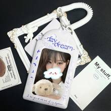 1 pezzo Porta foto in stile minimalista e sognante in blu e bianco, porta carte angelo con piuma, porta carte foto celebrità, custodia protettiva per carte anime e giochi, porta carte photo K-pop, forniture scolastiche, ritorno a scuola