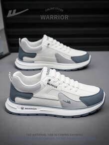 WARRIOR 1 Pair Men's Lace-Up Sports Shoes, Thick Sole Casual Comfortable Anti-Skid Wear-Resistant Warm Lightweight Outdoor Low-Top Sneakers - White - View 5