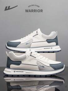 WARRIOR 1 Pair Men's Lace-Up Sports Shoes, Thick Sole Casual Comfortable Anti-Skid Wear-Resistant Warm Lightweight Outdoor Low-Top Sneakers - White - View 3