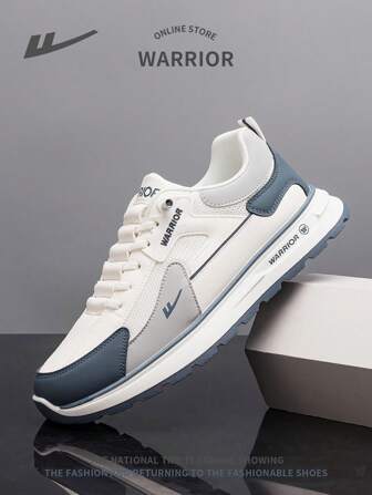 WARRIOR 1 Pair Men's Lace-Up Sports Shoes, Thick Sole Casual Comfortable Anti-Skid Wear-Resistant Warm Lightweight Outdoor Low-Top Sneakers