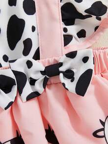 Monos de verano para niñas con estampado de abeja, mariquita, vaca y elefante, con dobladillo y mangas abullonadas y diadema - Rosa - Ver 5