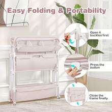 Portable Baby Changing Table Folding Diaper Changing Station With Wheels Adjustable Height & Large Storage Rack - Beige - View 9