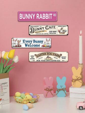 1 件 4x16 英寸复古复活节金属锡标牌、兔子、欢迎每只兔子、兔子咖啡馆、复活节彩蛋农场艺术装饰风格、兔子主题壁挂装饰、新奇街头牌匾、复古墙壁艺术、铁质海报，适用于家庭、房间、墙壁、餐厅、酒吧、咖啡馆、车库、农舍，是室内/室外复活节春季装饰的完美礼物