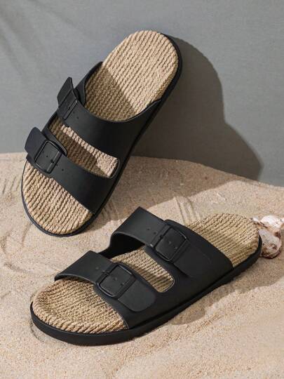 DISARCON New Summer Men's Sandals, High-End/Fashion/Versatile/Business/Plus Size Men's Shoes, Metal Double Buckle Design, Adjustable Classic Retro Slide Sandals, Suitable For Outdoor Leisure And Vacation, Non-Slip/Breathable/Durable/Beach Slippers, Indoor And Outdoor Bathroom Home Slippers For All Seasons
