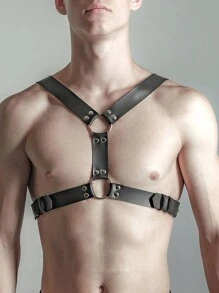 Men's Leather Cinched Waist Belt, Sexy Male Restraint Lingerie, Adjustable Chest Binding Strap, Boyfriend Birthday Gift Halloween Accessories, Halloween Costumes Autumn-Winter Accessories Halloween Costume,Suitable For Teens, Youth,Men,Casual, Outdoor, Athletic, Vacation, Graduation Gifts, Birthday, Daily Wear - Black - View 2