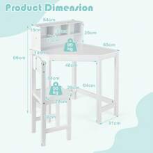 Kids Corner Desk & Chair Set Children Study Table With Chair - White - View 3